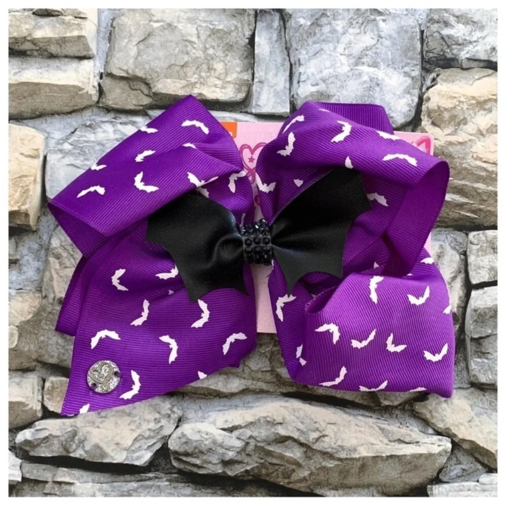 NWT JoJo Siwa Bats Black Purple Halloween Cheer Dance Large Signature Bow Clip